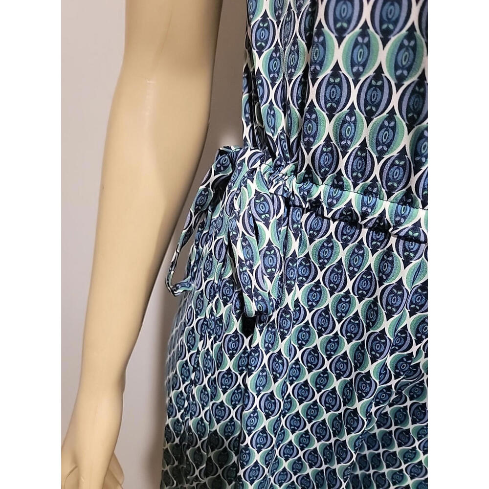 Max Studio GEO Pattern Size L Navy Green Wide Leg Jumpsuit NWT $118 #C - Picture 10 of 14
